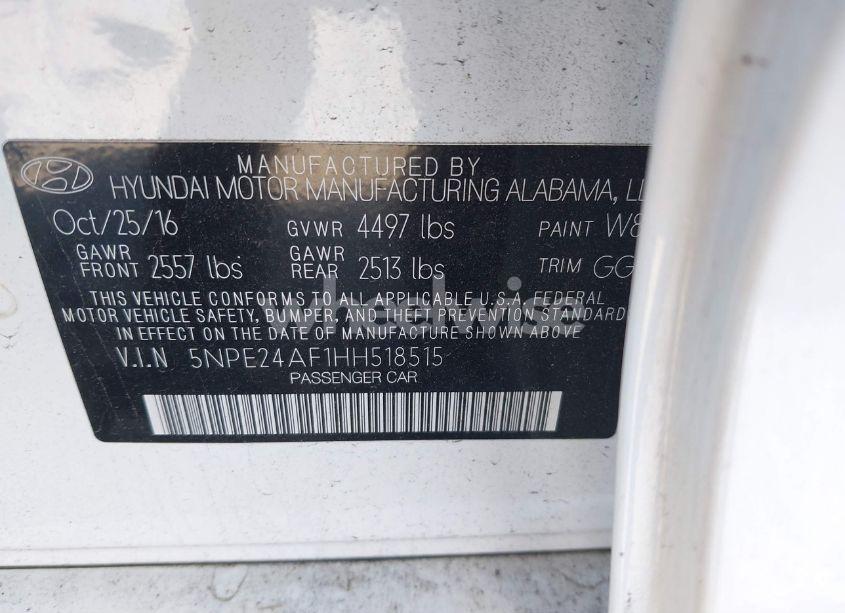 Photo 9 of 2017 Hyundai Sonata SE (VIN 5NPE24AF1HH518515)