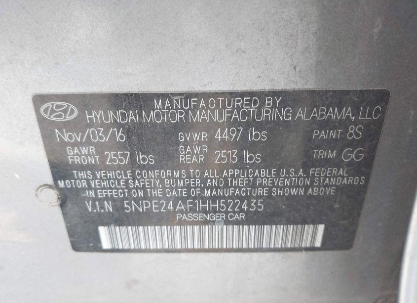 Photo 9 of 2017 Hyundai Sonata N/A (VIN 5NPE24AF1HH522435)