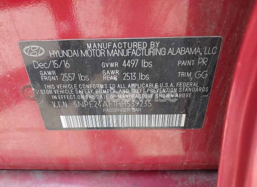 Photo 9 of 2017 Hyundai Sonata (VIN 5NPE24AF1HH539235)