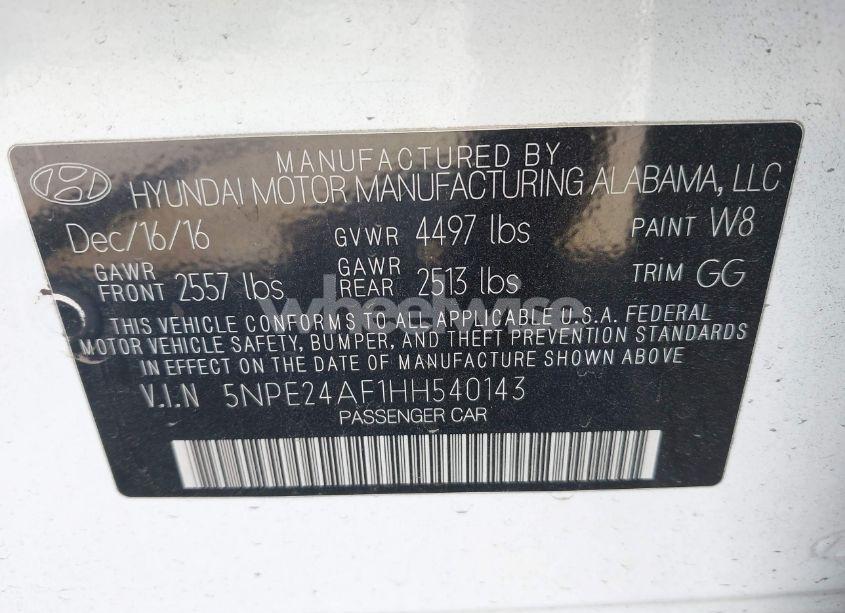 Photo 9 of 2017 Hyundai Sonata (VIN 5NPE24AF1HH540143)