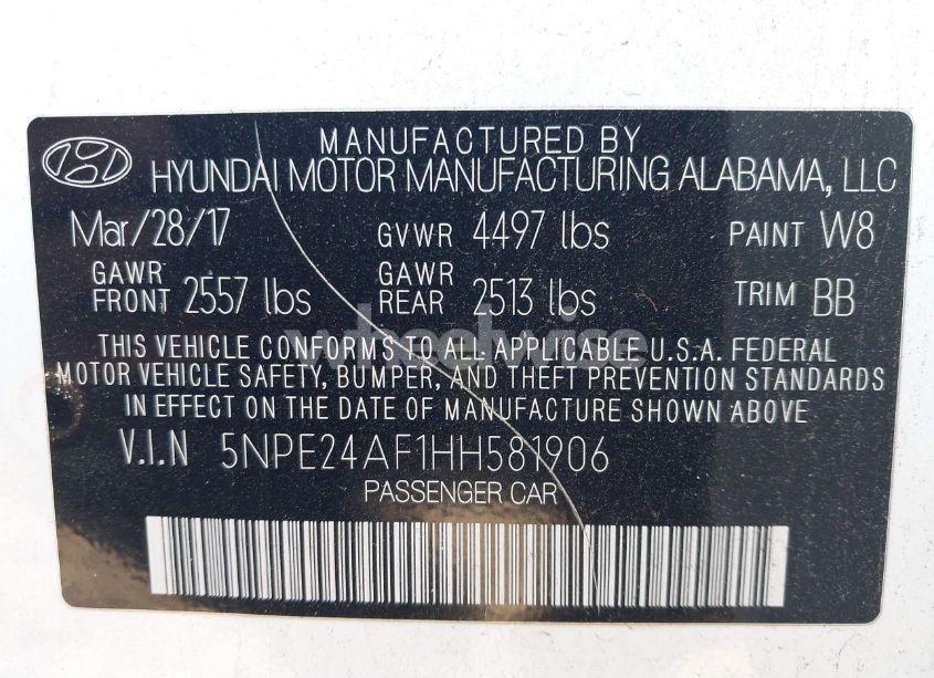 Photo 9 of 2017 Hyundai Sonata (VIN 5NPE24AF1HH581906)