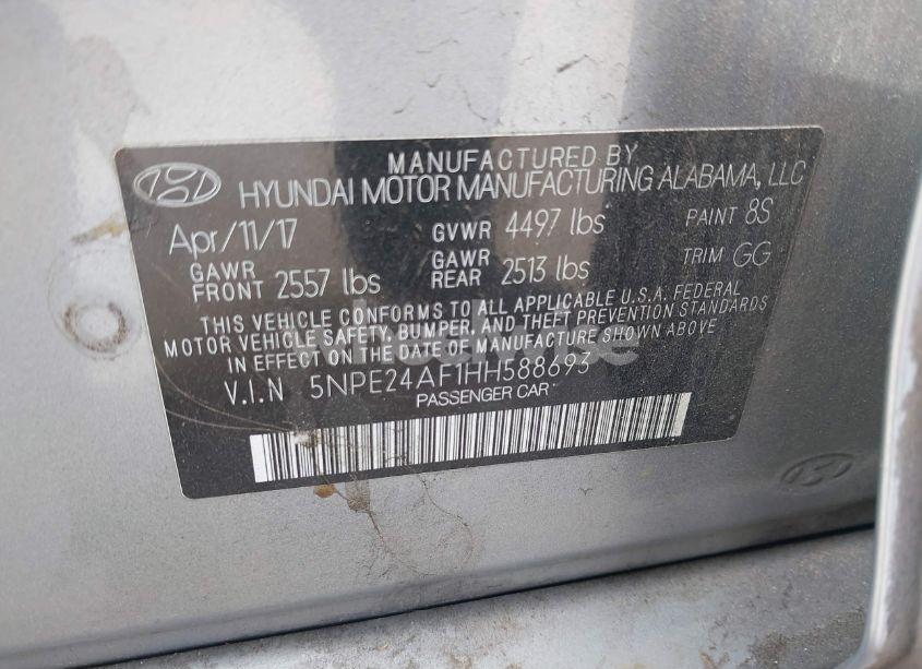 Photo 9 of 2017 Hyundai Sonata (VIN 5NPE24AF1HH588693)