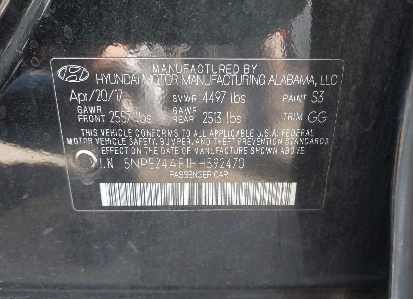 Photo 9 of 2017 Hyundai Sonata SE (VIN 5NPE24AF1HH592470)