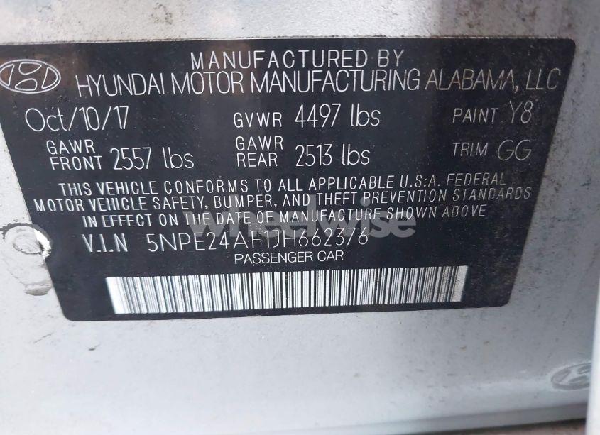 Photo 9 of 2018 Hyundai Sonata SE (VIN 5NPE24AF1JH662376)