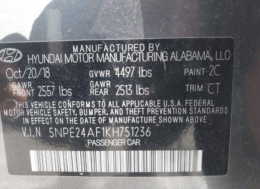 Photo 9 of 2019 Hyundai Sonata SE (VIN 5NPE24AF1KH751236)