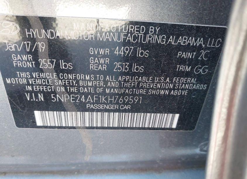 Photo 9 of 2019 Hyundai Sonata SE (VIN 5NPE24AF1KH769591)