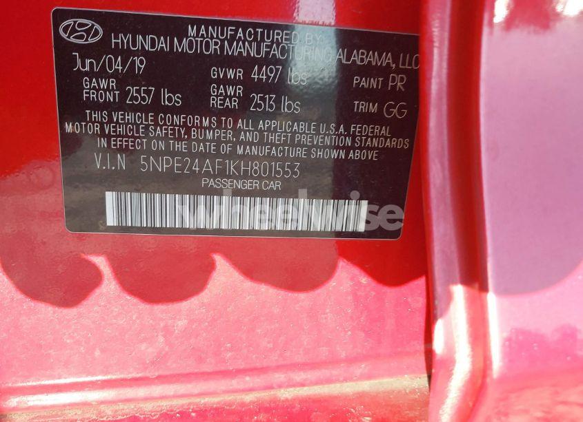 Photo 9 of 2019 Hyundai Sonata SE (VIN 5NPE24AF1KH801553)