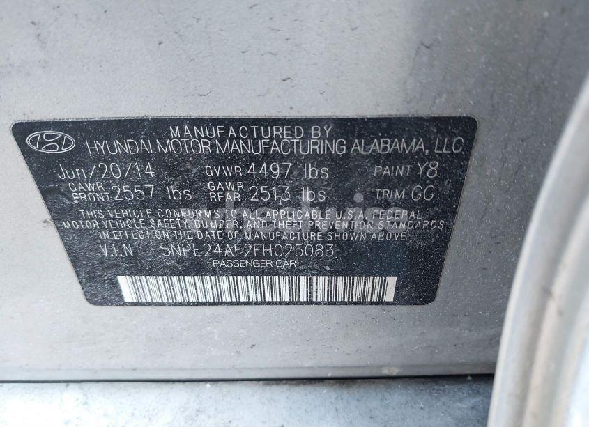 Photo 9 of 2015 Hyundai Sonata SE (VIN 5NPE24AF2FH025083)
