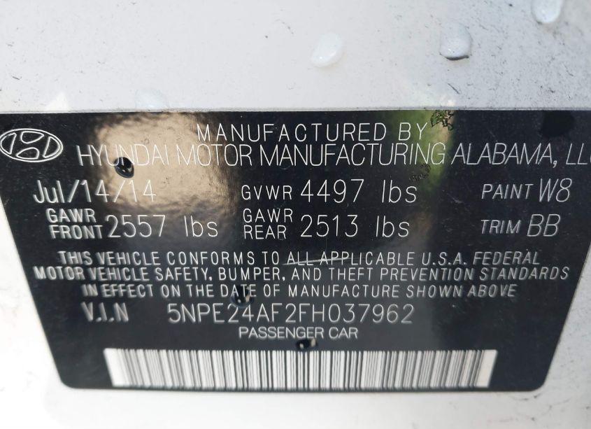 Photo 9 of 2015 Hyundai Sonata SE (VIN 5NPE24AF2FH037962)