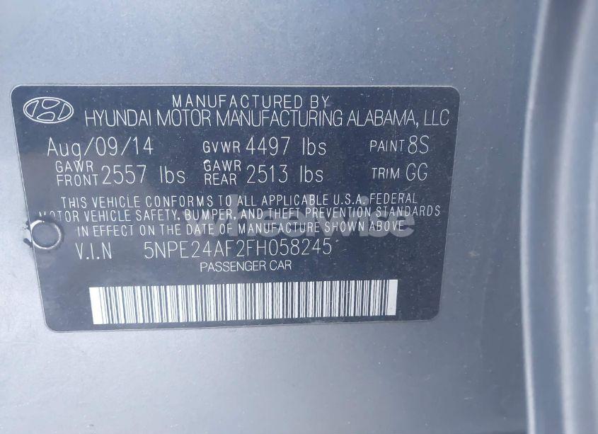 Photo 9 of 2015 Hyundai Sonata SE (VIN 5NPE24AF2FH058245)