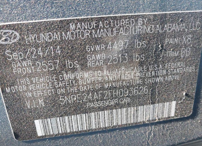 Photo 9 of 2015 Hyundai Sonata SE (VIN 5NPE24AF2FH093626)