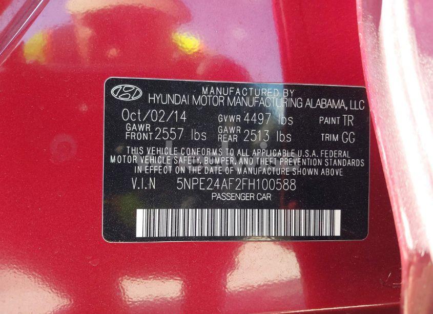 Photo 9 of 2015 Hyundai Sonata SE (VIN 5NPE24AF2FH100588)