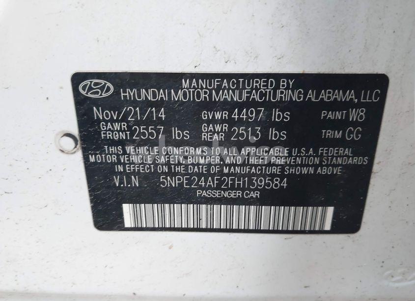 Photo 9 of 2015 Hyundai Sonata SE (VIN 5NPE24AF2FH139584)