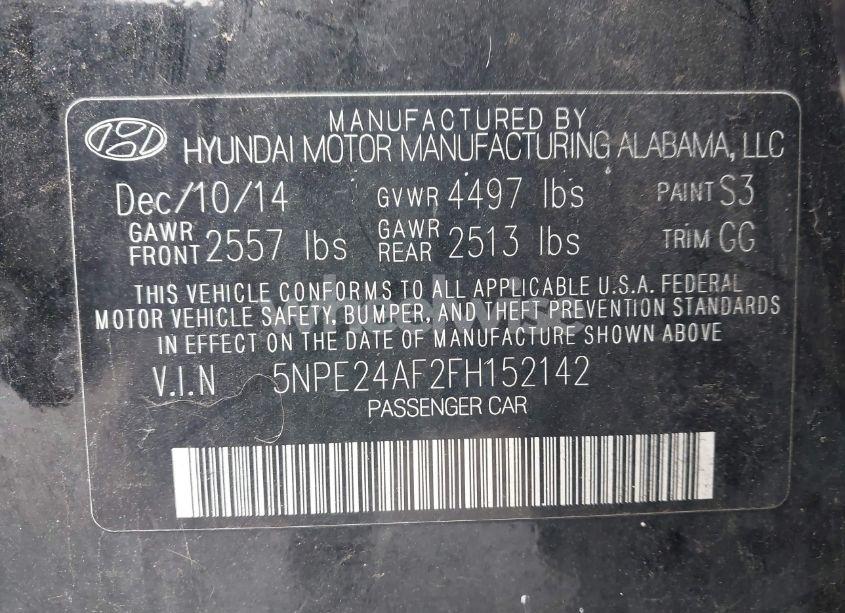 Photo 9 of 2015 Hyundai Sonata SE (VIN 5NPE24AF2FH152142)