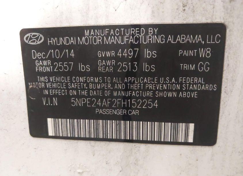 Photo 9 of 2015 Hyundai Sonata SE (VIN 5NPE24AF2FH152254)