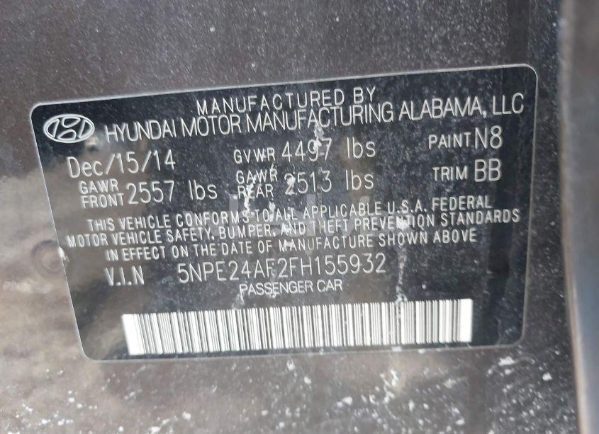 Photo 9 of 2015 Hyundai Sonata SE (VIN 5NPE24AF2FH155932)