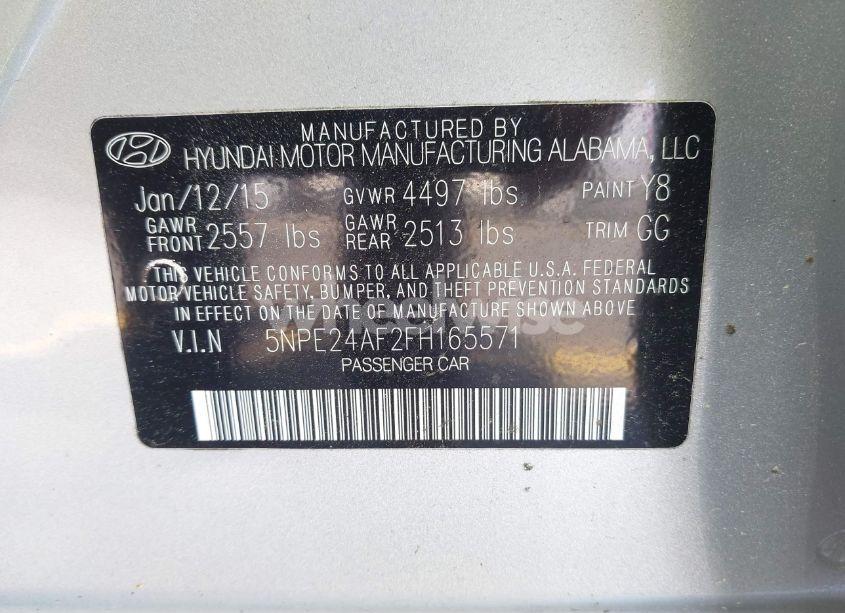Photo 9 of 2015 Hyundai Sonata SE (VIN 5NPE24AF2FH165571)