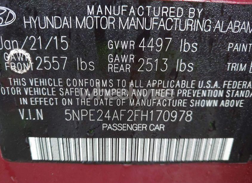 Photo 9 of 2015 Hyundai Sonata SE (VIN 5NPE24AF2FH170978)