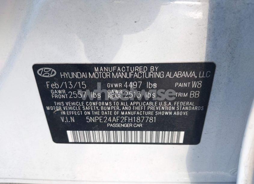 Photo 9 of 2015 Hyundai Sonata SE (VIN 5NPE24AF2FH187781)