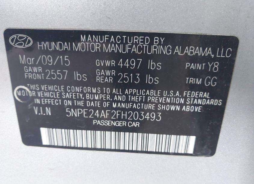 Photo 9 of 2015 Hyundai Sonata SE (VIN 5NPE24AF2FH203493)