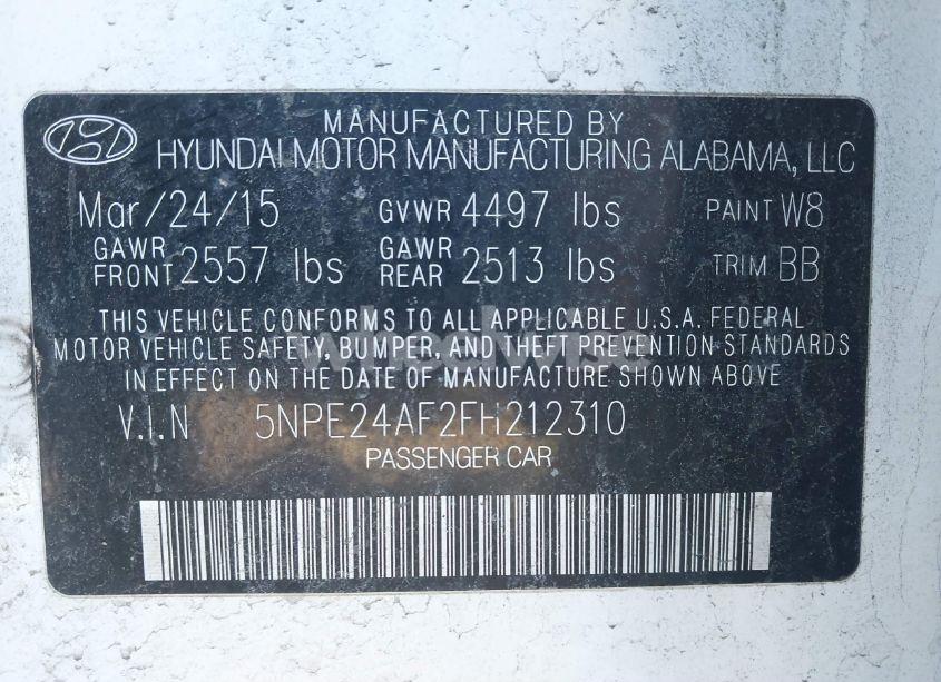 Photo 9 of 2015 Hyundai Sonata SE (VIN 5NPE24AF2FH212310)