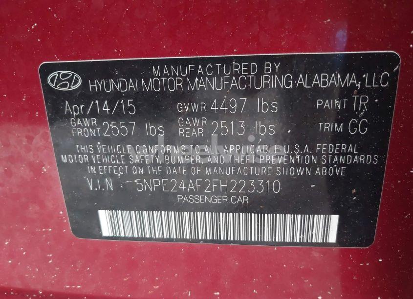 Photo 9 of 2015 Hyundai Sonata SE (VIN 5NPE24AF2FH223310)