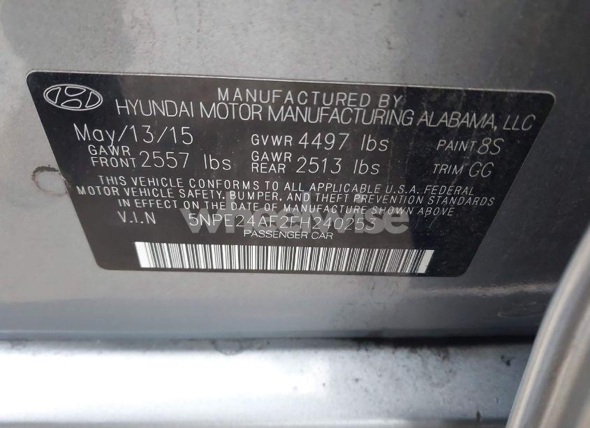 Photo 9 of 2015 Hyundai Sonata SE (VIN 5NPE24AF2FH240253)