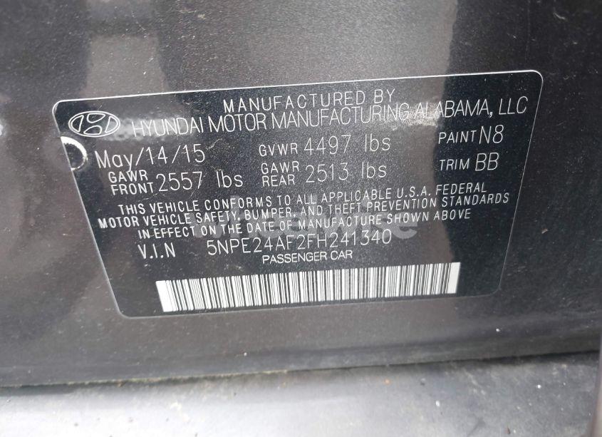 Photo 9 of 2015 Hyundai Sonata SE (VIN 5NPE24AF2FH241340)