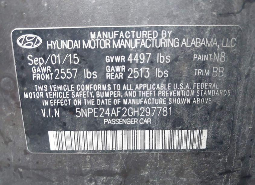 Photo 9 of 2016 Hyundai Sonata SE (VIN 5NPE24AF2GH297781)