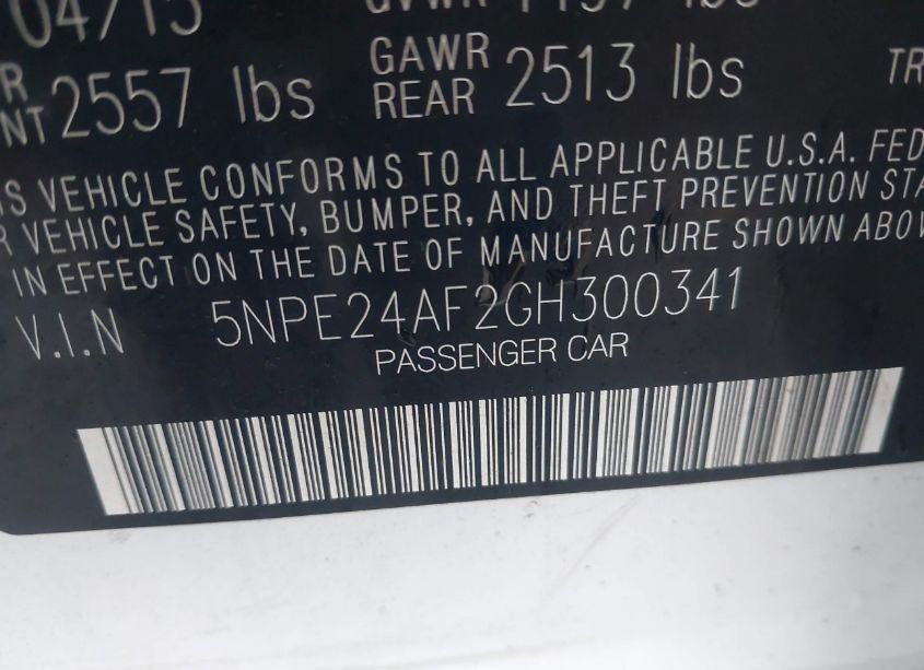 Photo 9 of 2016 Hyundai Sonata SE (VIN 5NPE24AF2GH300341)