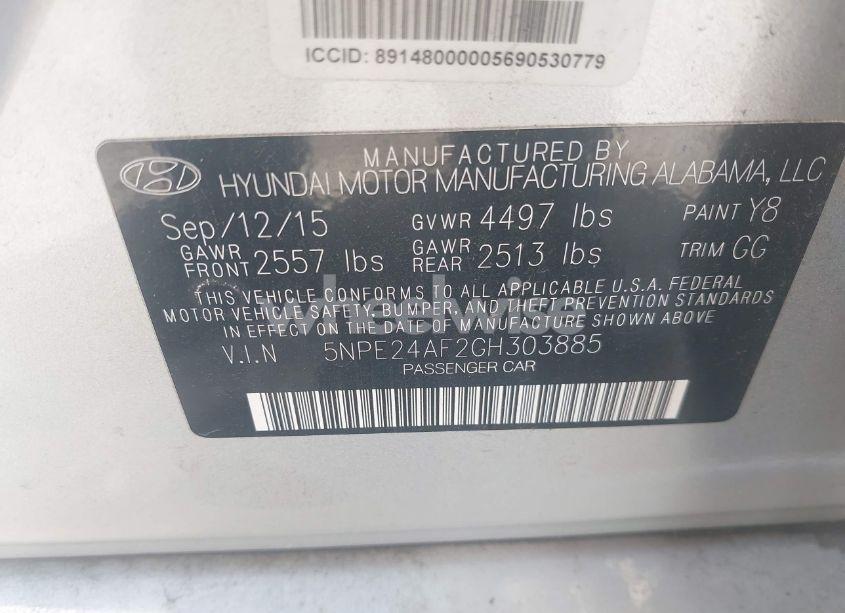 Photo 9 of 2016 Hyundai Sonata SE (VIN 5NPE24AF2GH303885)