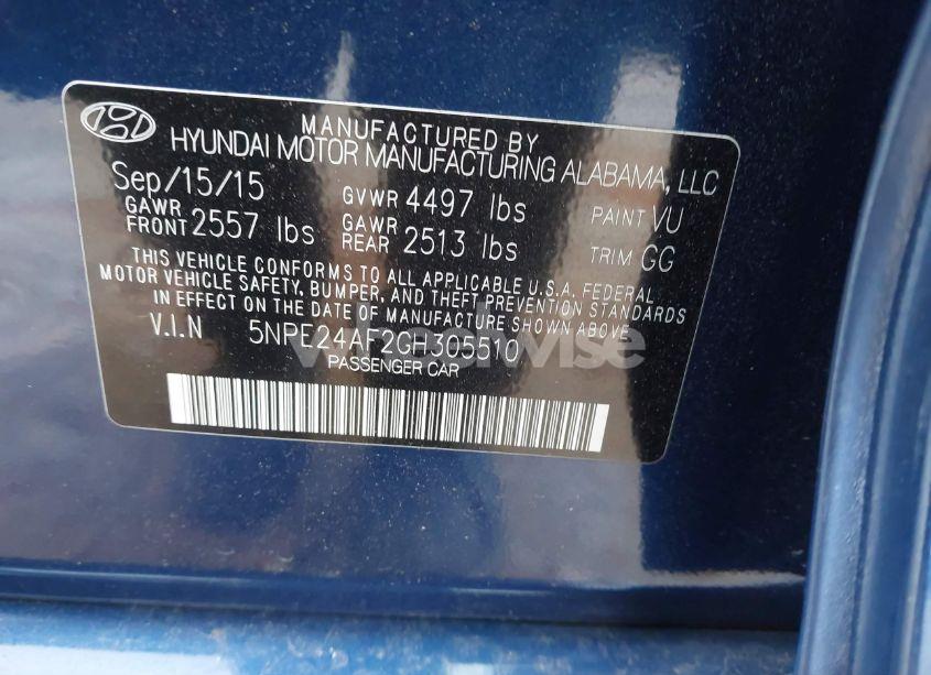 Photo 9 of 2016 Hyundai Sonata SE (VIN 5NPE24AF2GH305510)