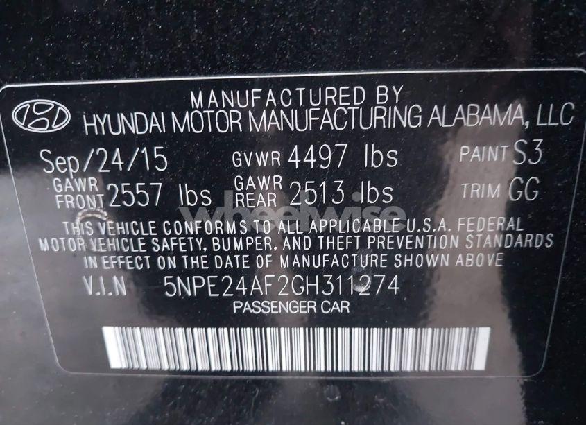 Photo 9 of 2016 Hyundai Sonata SE (VIN 5NPE24AF2GH311274)