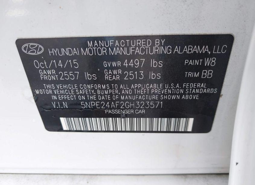 Photo 9 of 2016 Hyundai Sonata SE (VIN 5NPE24AF2GH323571)