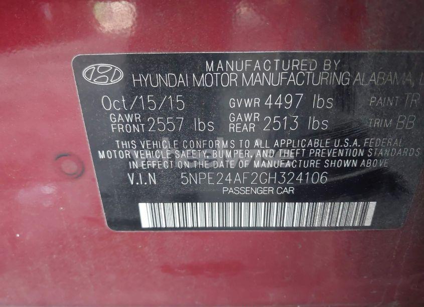 Photo 9 of 2016 Hyundai Sonata SE (VIN 5NPE24AF2GH324106)