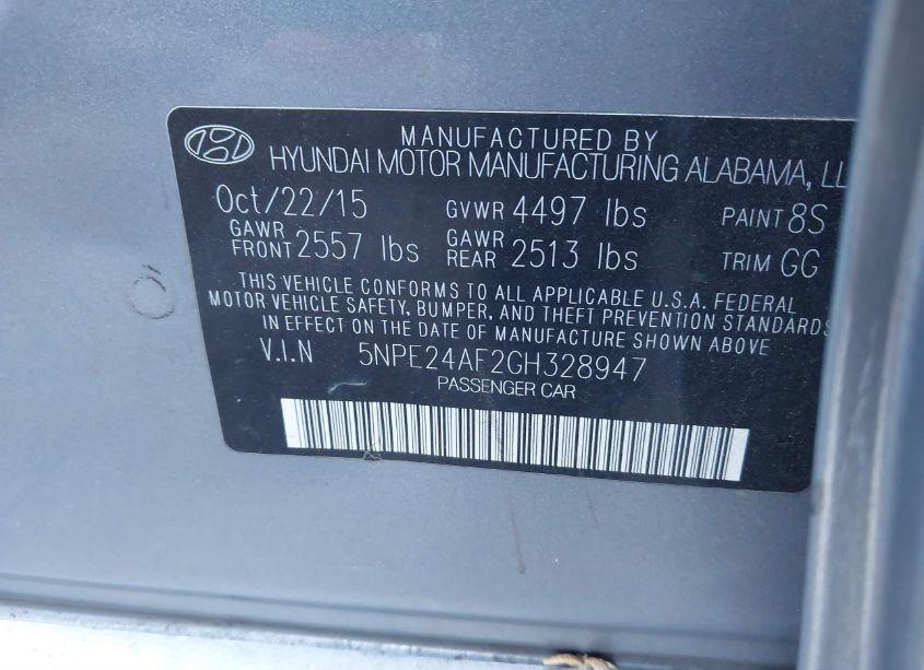 Photo 9 of 2016 Hyundai Sonata SE (VIN 5NPE24AF2GH328947)