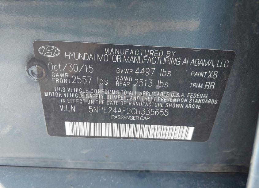 Photo 9 of 2016 Hyundai Sonata SE (VIN 5NPE24AF2GH335655)