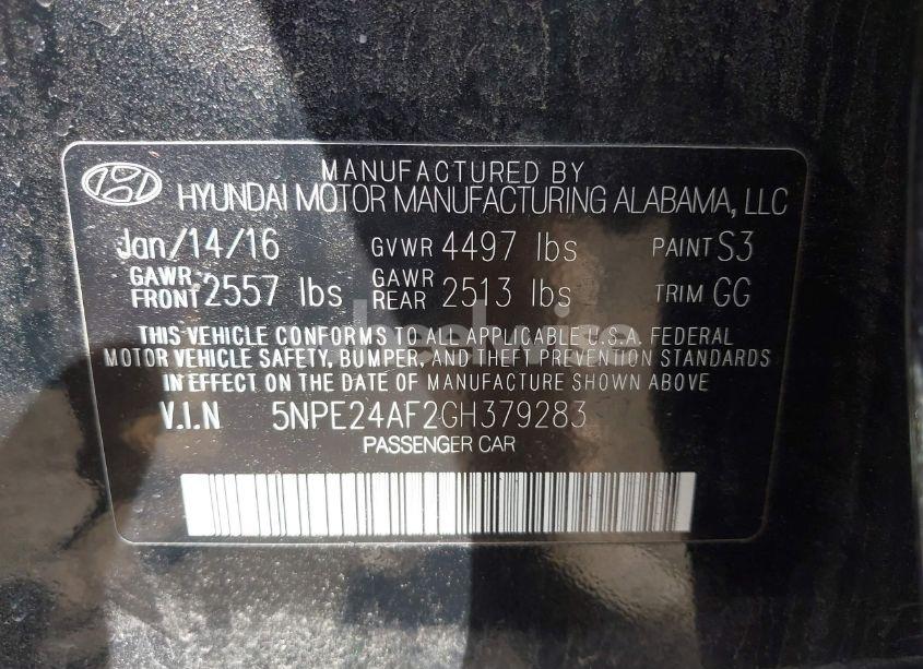 Photo 9 of 2016 Hyundai Sonata SE (VIN 5NPE24AF2GH379283)