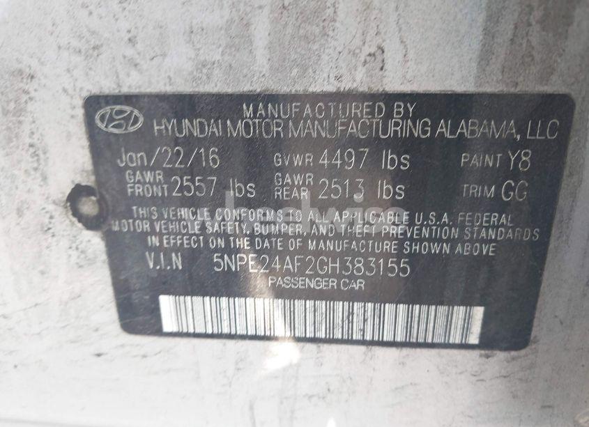 Photo 9 of 2016 Hyundai Sonata SE (VIN 5NPE24AF2GH383155)