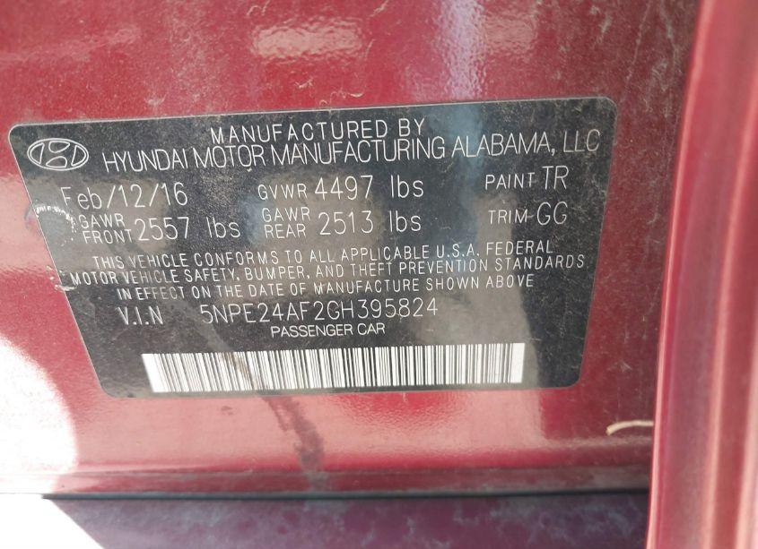 Photo 9 of 2016 Hyundai Sonata (VIN 5NPE24AF2GH395824)