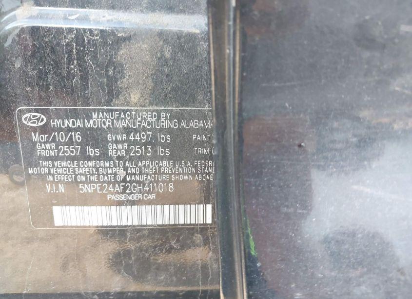 Photo 9 of 2016 Hyundai Sonata (VIN 5NPE24AF2GH411018)