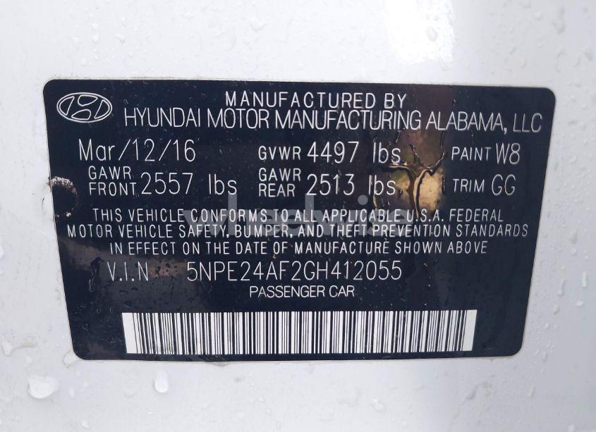 Photo 9 of 2016 Hyundai Sonata SE (VIN 5NPE24AF2GH412055)