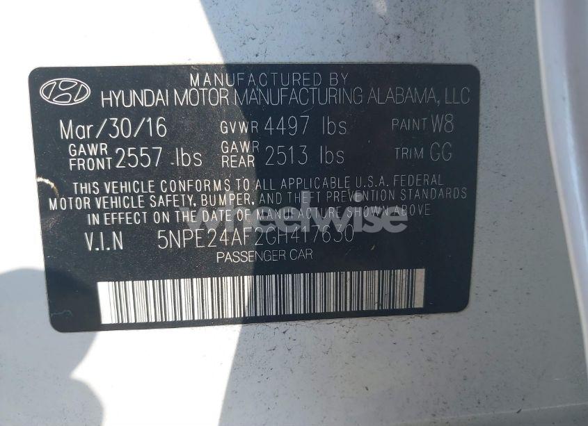 Photo 9 of 2016 Hyundai Sonata SE (VIN 5NPE24AF2GH417630)