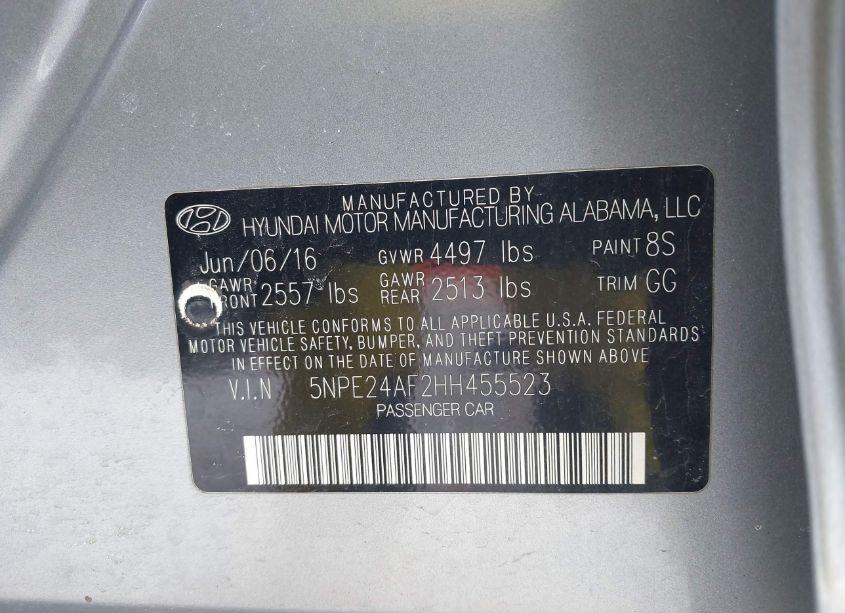 Photo 9 of 2017 Hyundai Sonata SE (VIN 5NPE24AF2HH455523)