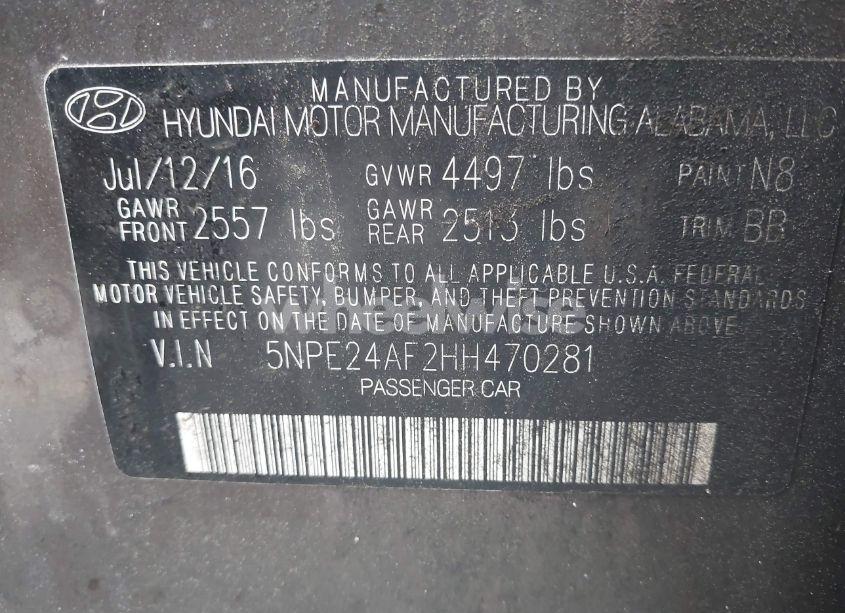 Photo 9 of 2017 Hyundai Sonata SE (VIN 5NPE24AF2HH470281)