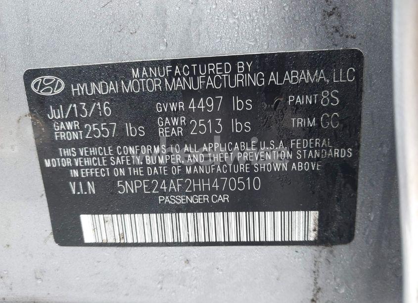 Photo 9 of 2017 Hyundai Sonata (VIN 5NPE24AF2HH470510)