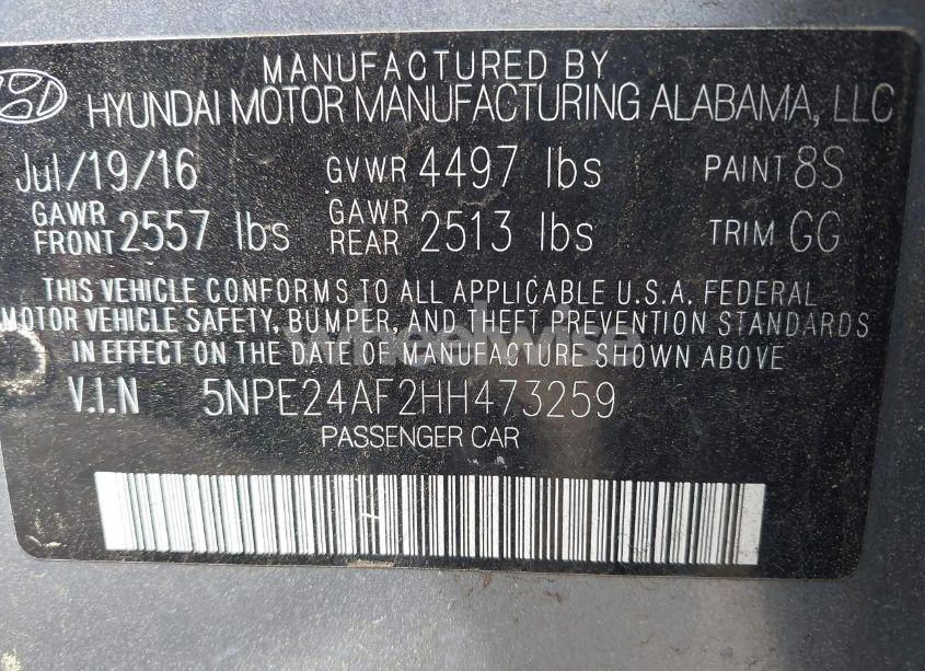 Photo 9 of 2017 Hyundai Sonata (VIN 5NPE24AF2HH473259)