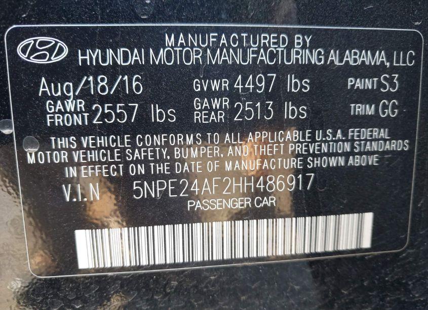 Photo 9 of 2017 Hyundai Sonata SE (VIN 5NPE24AF2HH486917)
