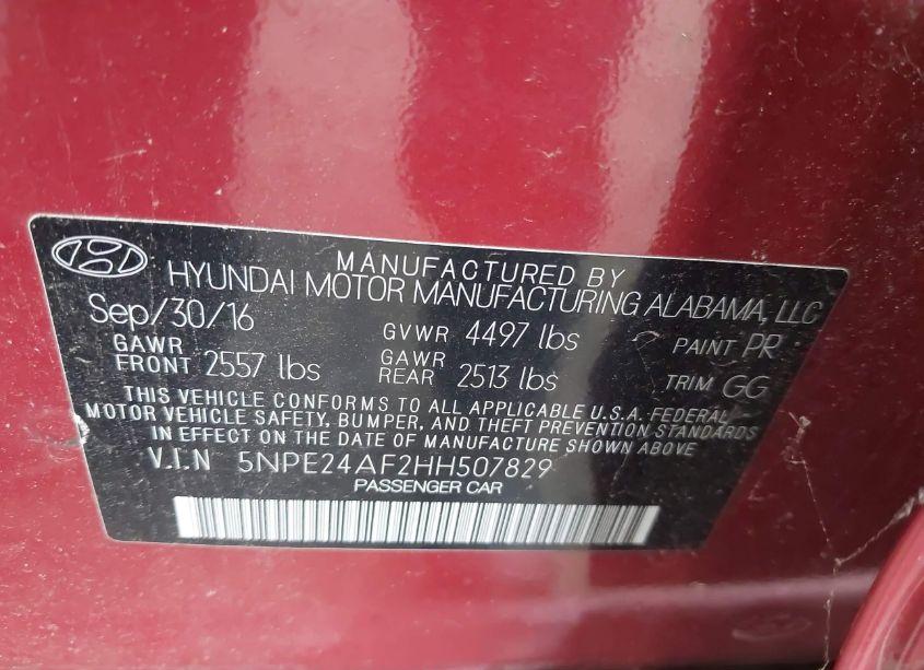 Photo 9 of 2017 Hyundai Sonata (VIN 5NPE24AF2HH507829)