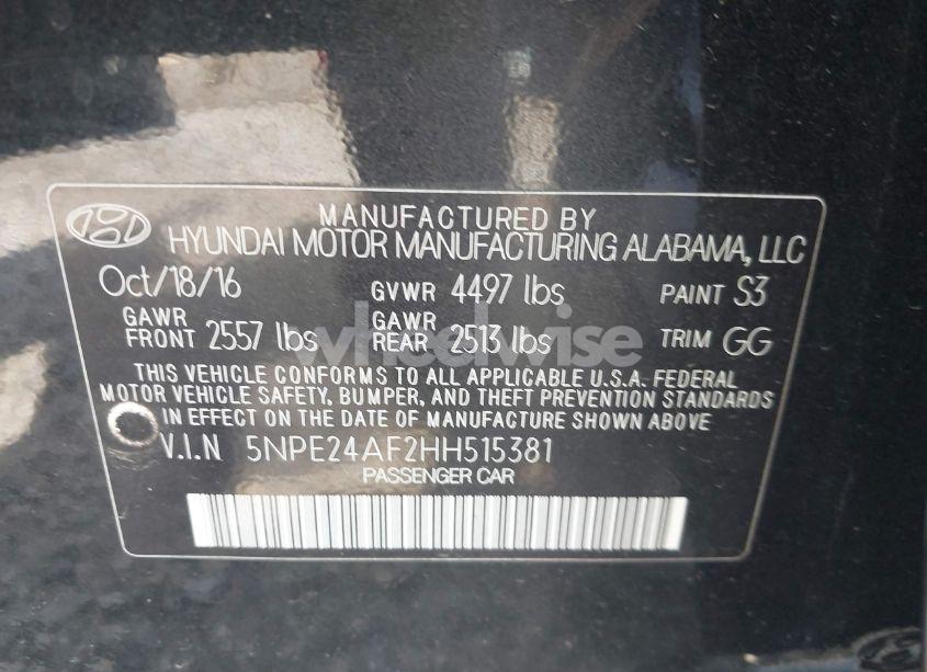 Photo 9 of 2017 Hyundai Sonata SE (VIN 5NPE24AF2HH515381)